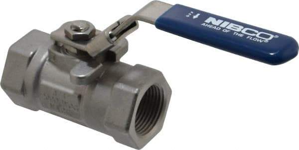 NIBCO - 3/4" Pipe, Reduced Port, Carbon Steel Standard Ball Valve - 1 Piece, Inline - One Way Flow, FNPT x FNPT Ends, Locking Lever Handle, 2,000 WOG - Exact Tool & Supply