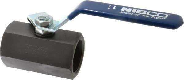 NIBCO - 1-1/2" Pipe, Carbon Steel Standard Ball Valve - 1 Piece, Inline - One Way Flow, FNPT x FNPT Ends, Lever Handle, 1,500 WOG - Exact Tool & Supply