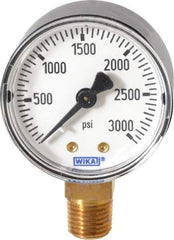 Wika - 2" Dial, 1/4 Thread, 0-3,000 Scale Range, Pressure Gauge - Lower Connection Mount, Accurate to 3-2-3% of Scale - Exact Tool & Supply