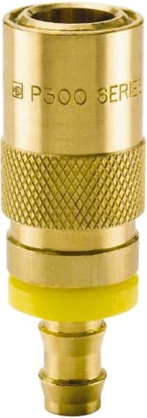 Parker - Nonthreaded Brass Hydraulic Hose Push-Lok Hose Barb Coupler & Straight Fitting - 200 psi, 6 GPM, 3/8" Hose Diam, Series Moldmate - Exact Tool & Supply
