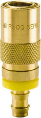 Parker - Nonthreaded Brass Hydraulic Hose Push-Lok Hose Barb Coupler & Straight Fitting - 200 psi, 6 GPM, 3/8" Hose Diam, Series Moldmate - Exact Tool & Supply