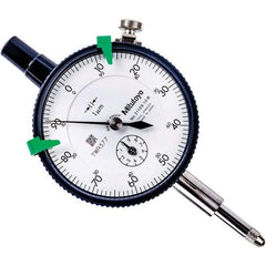 Mitutoyo - 1mm Range, 0-100 Dial Reading, 0.001mm Graduation Dial Drop Indicator - 57mm Dial, 0.1mm Range per Revolution, 0.005mm Accuracy, Revolution Counter - Exact Tool & Supply