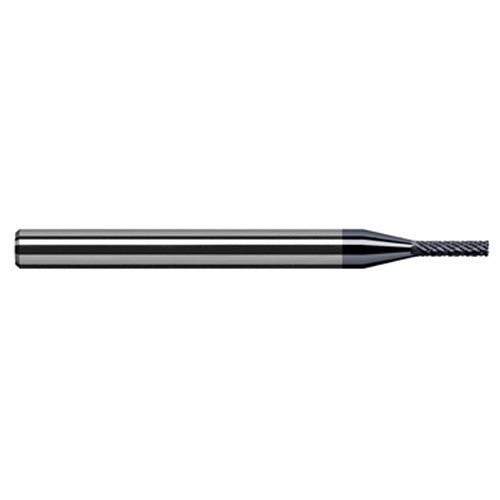 Miniature End Mills - Deburring End Mill - 0.0620″ (1/16″) Cutter Diameter × 0.1860″ Length of Cut Carbide Deburring Square End Mill, 8 RH Teeth, 4 LH Teeth, AlTiN Coated - Exact Tool & Supply
