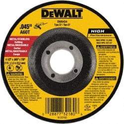 DeWALT - 60 Grit, 4-1/2" Wheel Diam, 7/8" Arbor Hole, Type 27 Depressed Center Wheel - Aluminum Oxide, Resinoid Bond, 13,300 Max RPM - Exact Tool & Supply