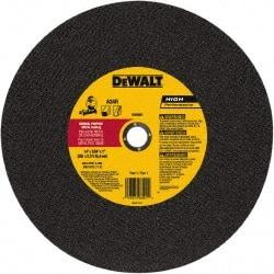 DeWALT - 14" 24 Grit Aluminum Oxide Cutoff Wheel - 0.109" Thick, 1" Arbor, 4,300 Max RPM, Use with Stationary Tools - Exact Tool & Supply