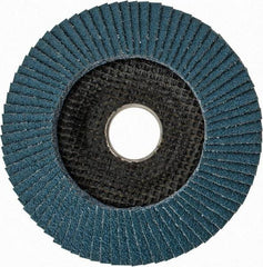DeWALT - 60 Grit, 4-1/2" Disc Diam, 7/8" Center Hole, Type 29 Zirconia Alumina Flap Disc - 13,300 Max RPM, Poly Cotton Backing, Arbor Attaching System, Coated - Exact Tool & Supply