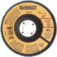 DeWALT - 60 Grit, 4" Disc Diam, 5/8" Center Hole, Type 29 Zirconia Alumina Flap Disc - 15,200 Max RPM, Poly Cotton Backing, Arbor Attaching System, Coated - Exact Tool & Supply