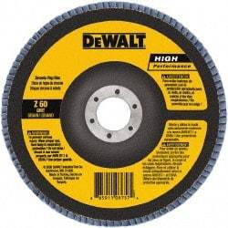 DeWALT - 24 Grit, 5" Disc Diam, 7/8" Center Hole, Type 29 Zirconia Alumina Flap Disc - 12,200 Max RPM, Poly Cotton Backing, Arbor Attaching System, Coated - Exact Tool & Supply