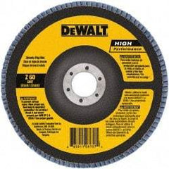 DeWALT - 24 Grit, 5" Disc Diam, 7/8" Center Hole, Type 29 Zirconia Alumina Flap Disc - 12,200 Max RPM, Poly Cotton Backing, Arbor Attaching System, Coated - Exact Tool & Supply