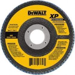 DeWALT - 80 Grit, 5" Disc Diam, 5/8-11 Center Hole, Type 29 Zirconia Alumina Flap Disc - 12,200 Max RPM, Poly Cotton Backing, Arbor Attaching System, Coated - Exact Tool & Supply