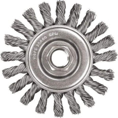 DeWALT - 5" OD, 5/8-11 Arbor Hole, Knotted Stainless Steel Wheel Brush - 3/8" Face Width, 7/8" Trim Length, 0.02" Filament Diam, 12,000 RPM - Exact Tool & Supply