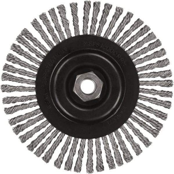 DeWALT - 6-1/2" OD, 5/8-11 Arbor Hole, Stringer Bead Stainless Steel Wheel Brush - 3/8" Face Width, 7/8" Trim Length, 0.02" Filament Diam, 9,000 RPM - Exact Tool & Supply