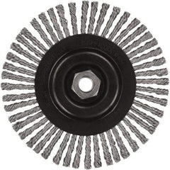 DeWALT - 6-1/2" OD, 5/8-11 Arbor Hole, Stringer Bead Stainless Steel Wheel Brush - 3/8" Face Width, 7/8" Trim Length, 0.02" Filament Diam, 9,000 RPM - Exact Tool & Supply