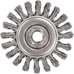 DeWALT - 4" OD, 5/8-11 Arbor Hole, Knotted Steel Wheel Brush - 3/8" Face Width, 7/8" Trim Length, 0.02" Filament Diam, 20,000 RPM - Exact Tool & Supply