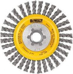 DeWALT - 5" OD, 5/8-11 Arbor Hole, Stringer Bead Steel Wheel Brush - 3/8" Face Width, 7/8" Trim Length, 0.02" Filament Diam, 12,000 RPM - Exact Tool & Supply