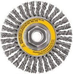 DeWALT - 4" OD, 5/8-11 Arbor Hole, Stringer Bead Stainless Steel Wheel Brush - 3/8" Face Width, 7/8" Trim Length, 0.02" Filament Diam, 20,000 RPM - Exact Tool & Supply