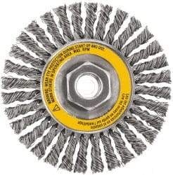 DeWALT - 4" OD, 5/8-11 Arbor Hole, Stringer Bead Stainless Steel Wheel Brush - 3/8" Face Width, 7/8" Trim Length, 0.02" Filament Diam, 20,000 RPM - Exact Tool & Supply