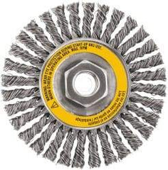 DeWALT - 5" OD, 5/8-11 Arbor Hole, Stringer Bead Steel Wheel Brush - 3/8" Face Width, 7/8" Trim Length, 0.02" Filament Diam, 12,000 RPM - Exact Tool & Supply