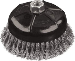 DeWALT - 6" Diam, 5/8-11 Threaded Arbor, Stainless Steel Fill Cup Brush - 0.02 Wire Diam, 1-3/8" Trim Length, 6,600 Max RPM - Exact Tool & Supply