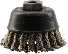 DeWALT - 3" Diam, 5/8-11 Threaded Arbor, Stainless Steel Fill Cup Brush - 0.02 Wire Diam, 7/8" Trim Length, 14,000 Max RPM - Exact Tool & Supply