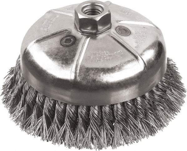 DeWALT - 3" Diam, 5/8-11 Threaded Arbor, Steel Fill Cup Brush - 0.02 Wire Diam, 7/8" Trim Length, 14,000 Max RPM - Exact Tool & Supply