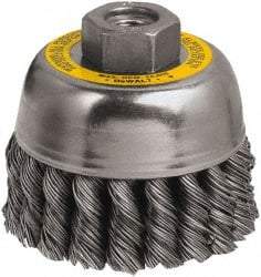 DeWALT - 3" Diam, M10x1.25 Threaded Arbor, Steel Fill Cup Brush - 0.02 Wire Diam, 7/8" Trim Length, 14,000 Max RPM - Exact Tool & Supply