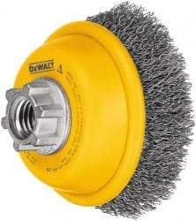 DeWALT - 4" Diam, 5/8-11 Threaded Arbor, Steel Fill Cup Brush - 0.014 Wire Diam, 1-1/8" Trim Length, 9,000 Max RPM - Exact Tool & Supply
