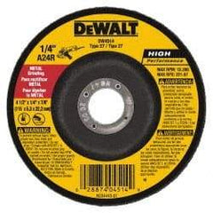 DeWALT - 24 Grit, 4-1/2" Wheel Diam, 1/4" Wheel Thickness, 7/8" Arbor Hole, Type 27 Depressed Center Wheel - Aluminum Oxide, Diamond Matrix Bond, 13,300 Max RPM, Compatible with Angle Grinder - Exact Tool & Supply