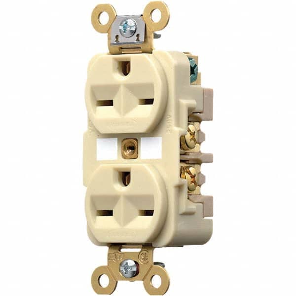 Hubbell Wiring Device-Kellems - 250 VAC 15A NEMA 6-15R Industrial Grade Ivory Straight Blade Duplex Receptacle - Exact Tool & Supply