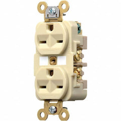 Hubbell Wiring Device-Kellems - 250 VAC 15A NEMA 6-15R Industrial Grade Ivory Straight Blade Duplex Receptacle - Exact Tool & Supply