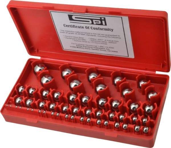 SPI - 1/8 to 1 Inch Diameter, Chrome Steel, Gage Ball Set - 0.0001 Inch Tolerance, Grade 24 Accuracy - Exact Tool & Supply