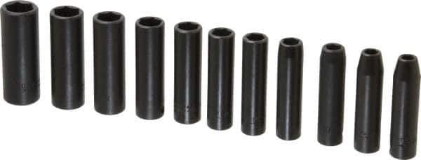 Proto - 11 Piece 3/8" Drive Deep Well Impact Socket Set - 6 Points, 7mm to 17mm Range, Metric Measurement Standard - Exact Tool & Supply