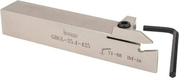 Iscar - GHG, External, Left Hand, 2" Max Depth of Cut, 0.185 to 1/4" Groove Width, Indexable Grooving Tool Holder - GI..,TIP.. Insert Compatibility, 1" Shank Height, 1" Shank Width, 6" OAL - Exact Tool & Supply