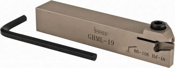 Iscar - GHM, External, Left Hand, 0.189" Max Depth of Cut, 1/4" Max Groove Width, Indexable Grooving Tool Holder - GI.. Insert Compatibility, 3/4" Shank Height, 3/4" Shank Width, 4.4" OAL - Exact Tool & Supply