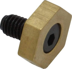 Mitee-Bite - 1/2" Brass Hex, 10-32 Stud Thread, Symmetrical Hex Clamp - 0.16" Hex Height, 350 Lb Holding Force, Hardened Steel Stud, 11/32" Long Thread, 2.5 Ft/Lb Torque, 10 Clamps - Exact Tool & Supply