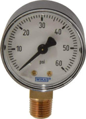 Wika - 2" Dial, 1/4 Thread, 0-60 Scale Range, Pressure Gauge - Lower Connection Mount, Accurate to 3-2-3% of Scale - Exact Tool & Supply