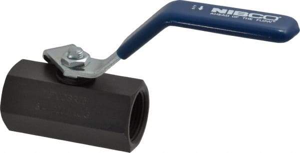 NIBCO - 3/4" Pipe, Carbon Steel Standard Ball Valve - 1 Piece, Inline - One Way Flow, FNPT x FNPT Ends, Lever Handle, 2,000 WOG - Exact Tool & Supply