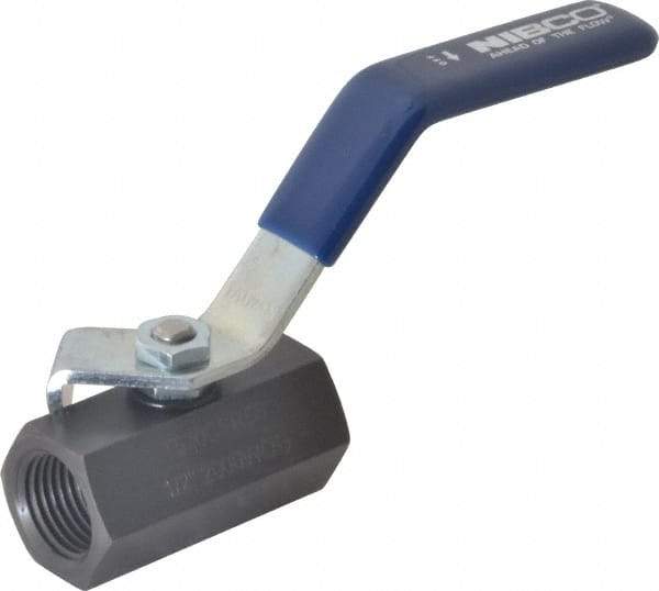 NIBCO - 1/2" Pipe, Carbon Steel Standard Ball Valve - 1 Piece, Inline - One Way Flow, FNPT x FNPT Ends, Lever Handle, 2,000 WOG - Exact Tool & Supply