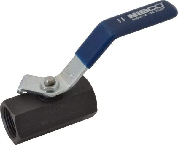 NIBCO - 3/4" Pipe, Carbon Steel Standard Ball Valve - 1 Piece, Inline - One Way Flow, FNPT x FNPT Ends, Lever Handle, 2,000 WOG - Exact Tool & Supply