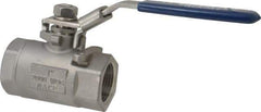 NIBCO - 1" Pipe, Standard Port, Stainless Steel Standard Ball Valve - 2 Piece, Inline - One Way Flow, FNPT x FNPT Ends, Locking Lever Handle, 2,000 WOG, 150 WSP - Exact Tool & Supply