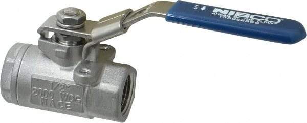NIBCO - 1/2" Pipe, Standard Port, Stainless Steel Standard Ball Valve - 2 Piece, Inline - One Way Flow, FNPT x FNPT Ends, Locking Lever Handle, 2,000 WOG, 150 WSP - Exact Tool & Supply