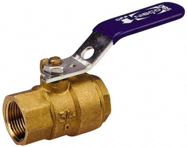 NIBCO - 1-1/4" Pipe, Standard Port, Stainless Steel Standard Ball Valve - 2 Piece, Inline - One Way Flow, FNPT x FNPT Ends, Locking Lever Handle, 1,500 WOG, 150 WSP - Exact Tool & Supply