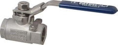 NIBCO - 3/4" Pipe, Standard Port, Stainless Steel Standard Ball Valve - 2 Piece, Inline - One Way Flow, FNPT x FNPT Ends, Locking Lever Handle, 2,000 WOG, 150 WSP - Exact Tool & Supply