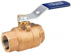 NIBCO - 2" Pipe, Standard Port, Bronze Standard Ball Valve - 2 Piece, Inline - One Way Flow, FNPT x FNPT Ends, Locking Lever Handle, 600 WOG, 150 WSP - Exact Tool & Supply