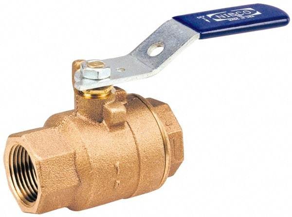 NIBCO - 1-1/4" Pipe, Standard Port, Bronze Standard Ball Valve - 2 Piece, Inline - One Way Flow, FNPT x FNPT Ends, 600 WOG, 150 WSP - Exact Tool & Supply