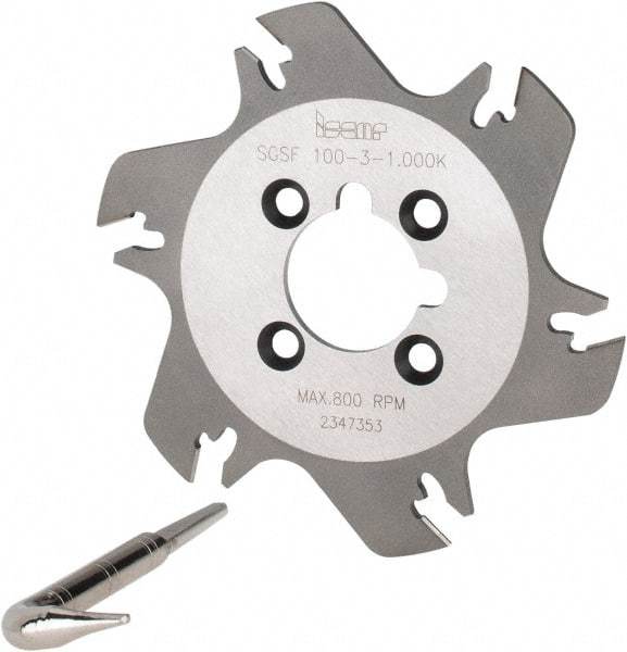 Iscar - Arbor Hole Connection, 3/32" Cutting Width, 1.04" Depth of Cut, 3.94" Cutter Diam, 1" Hole Diam, 6 Tooth Indexable Slotting Cutter - SGSF Toolholder, GSFN, GSFU Insert - Exact Tool & Supply