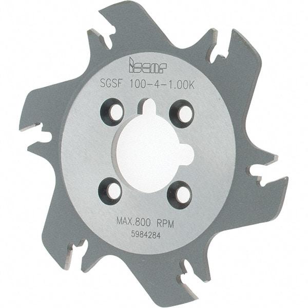 Iscar - Arbor Hole Connection, 1.04" Depth of Cut, 3.94" Cutter Diam, 1" Hole Diam, 6 Tooth Indexable Slotting Cutter - SGSF Toolholder, GSFN Insert - Exact Tool & Supply