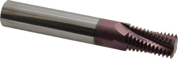 Carmex - 1 - 11-1/2 to 2 - 11-1/2 NPTF, 5/8" Cutting Diam, 4 Flute, Solid Carbide Helical Flute Thread Mill - Internal/External Thread, 1.09" LOC, 4" OAL, 5/8" Shank Diam - Exact Tool & Supply