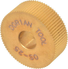 Dorian Tool - 1" Diam, 90° Tooth Angle, 25 TPI, Standard (Shape), Form Type High Speed Steel Straight Knurl Wheel - 3/8" Face Width, 5/16" Hole, Circular Pitch, Bright Finish, Series O - Exact Tool & Supply