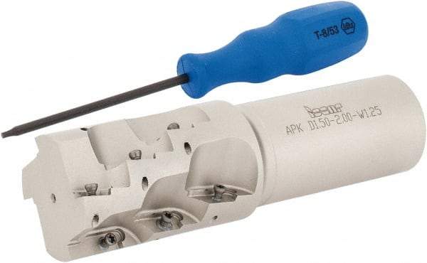 Iscar - 1-1/2" Cut Diam, 2.06" Max Depth of Cut, 1-1/4" Shank Diam, 5" OAL, Indexable Square Shoulder End Mill - AP.T 1003.. Inserts, Weldon Shank, 90° Lead Angle, Series Helimill - Exact Tool & Supply